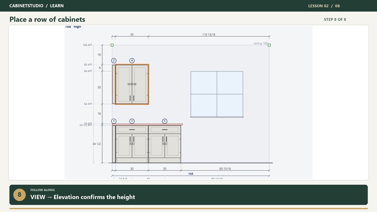 Cabinet elevation from the step-by-step placement video